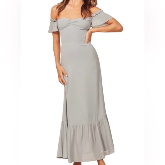 Reformation Butterfly Flutter Sleeve Off Shoulder Ruffle Hem Maxi Dress, Size 8 - Picture 4 of 14